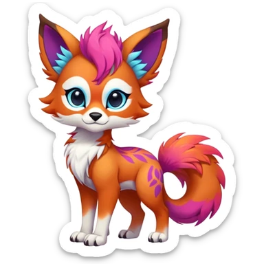 Male Neon-colored multi-colored cute cool exotic Falvie-Fionbri-fantasy-creature-fursona, full body, with markings sticker