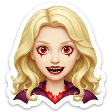 Blonde long wavy hair lady Vampire with teeth sticker
