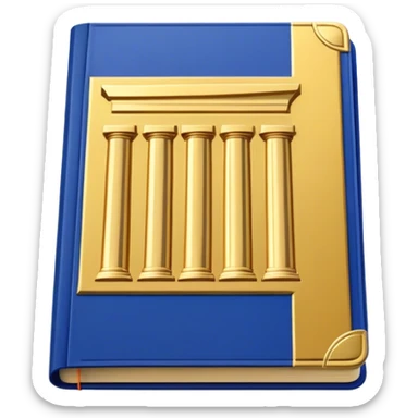 A golden yellow book with royal blue accents, smooth and polished, embossed with a symbol of six pillars, a sun, or a glowing mirror, radiating strength, confidence, and the power of self-worth.  sticker