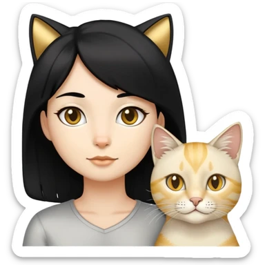 Medium-length black hair + one golden shaded cat + one silver shaded cat. sticker