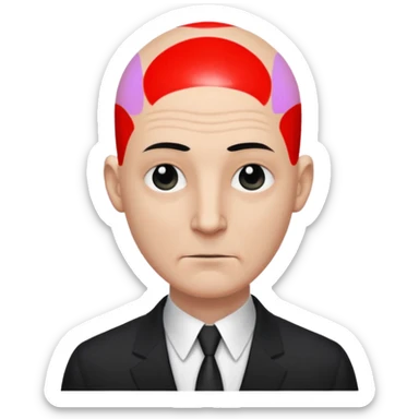 Extremely tall, pale gray-skinned man with a bald head, heavy brow, sunken eyes, a long gaunt face, and a black suit with a white shirt collar visible. sticker