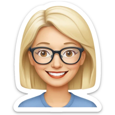 side profile of an attractive older blonde woman with glasses, smiling sticker