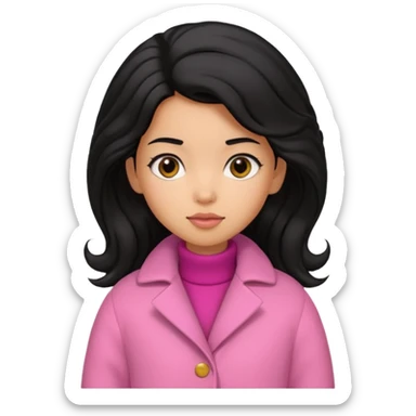 A caramel skinned girl that’s has puffy black hair with her hair up skinny and wears a pink coat  sticker