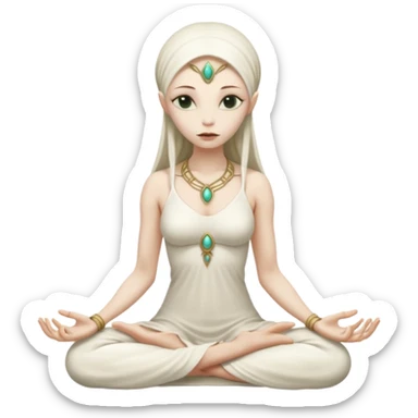 a Reptilian alien woman,in meditation, white dress like a priestess sticker