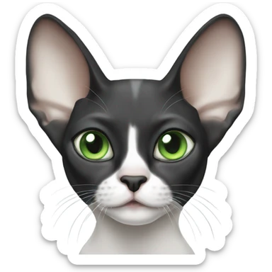 black and white sphinx cat with green eyes and a white spot on the mouth  sticker