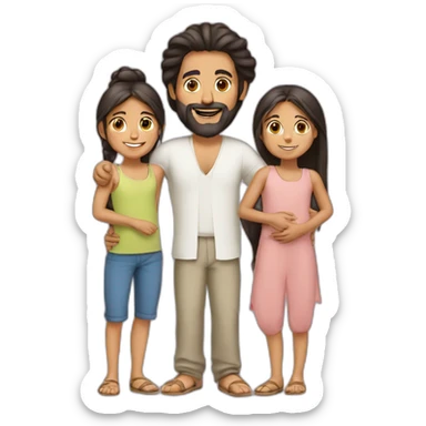 middle eastern man with a manbun holding two girls daughters sticker