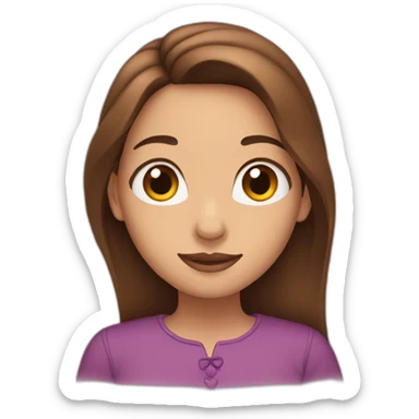 brown-haired woman with long hair, brown eyes, depicting a heart with her hands sticker