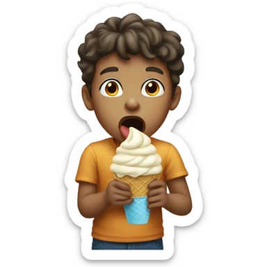 Boy licking ice cream sticker