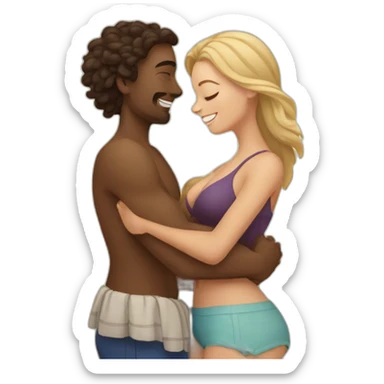 at the beach young metis Man and white woman hug love sticker