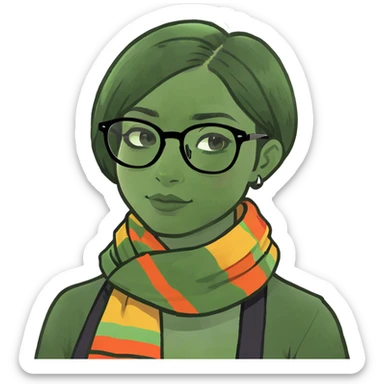 girl with dark mid length short hair with black glasses  sticker