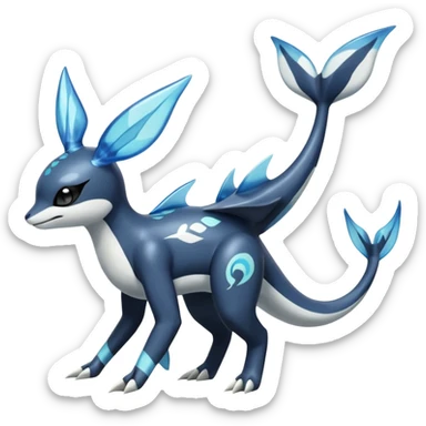 Black and white smooth glossy soft hot Meloetta-Dialga-Orca-Vaporeon-Umbreon-Pokémon-Fakémon-fusion-hybrid-creature (full body), 4-legged,  sticker