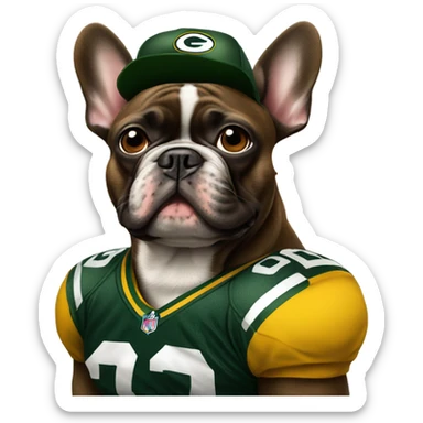 Brown French bulldog Greenbay Packer fan  sticker