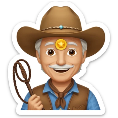 Give this emoji 🤠 a whip make it an old white guy with a whip  sticker