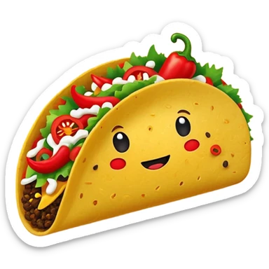Mexican cuisine humanless avatar in bright emoji-style illustration. Taco with peppers, colorful palette, simple shapes, flat design, festive and bold. sticker