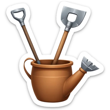 An icon featuring a shovel, pickaxe, and an ancient artifact like a broken pot, symbolizing the essentials of archaeology. The design focuses on the tools of excavation and discovery, recognizable look. Transparent background. sticker