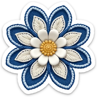 Denim and white crochet flower sticker