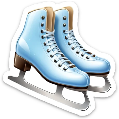 An icon showing a pair of elegant ice skates gliding across a smooth, frozen rink with snowflakes in the air. In the background, twinkling lights, winter trees, and cheering spectators create a festive atmosphere. Transparent background highlights the grace and charm of ice skating. sticker