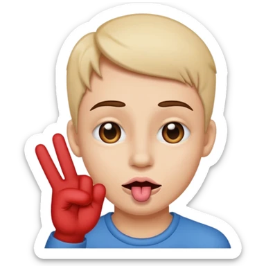 crossed eyed with a side tounge sticking out with a love hand sign sticker