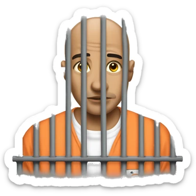 A bald prisoner with a prison shirt does nothing behind bars sticker