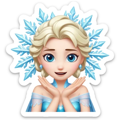 Cinematic Playful Elsa Portrait Emoji, Blowing frost from her hands in a dazzling display, eyes filled with mischief, exuding a magical charm that is both fun and enchanting! sticker