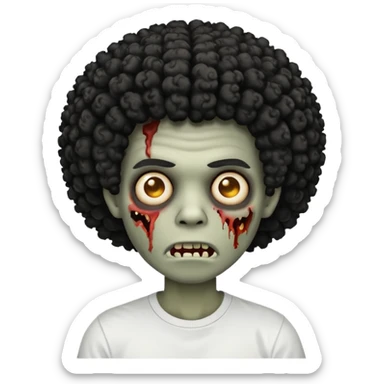 Make a image of a zombie with a curly  Afro with a  fade make it like a emoticon not as scary make hair black and with a white t shirt  sticker
