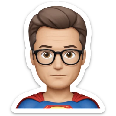 Make me a superman emoji with black glasses, light brown hair and slightly graying sticker