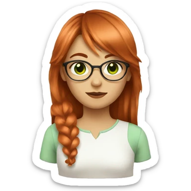 a girl with copper hair and green eyes with bang and glasses sticker