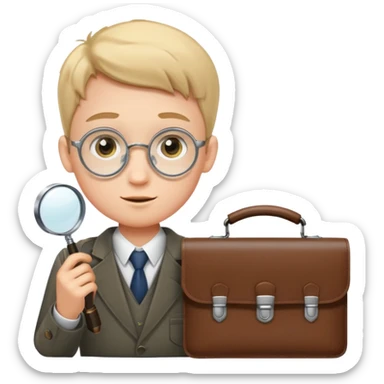 schoolboy with a briefcase and a magnifying glass sticker