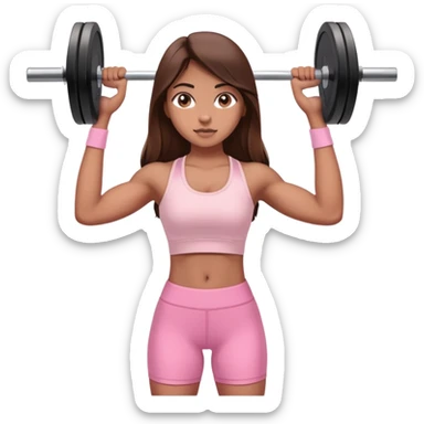 a north-east indian girl with long brown hair wearing a soft pink gym top lifting a barbell  sticker
