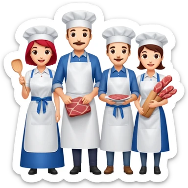 artists welcoming guests at a French  spam meat exhibition  sticker