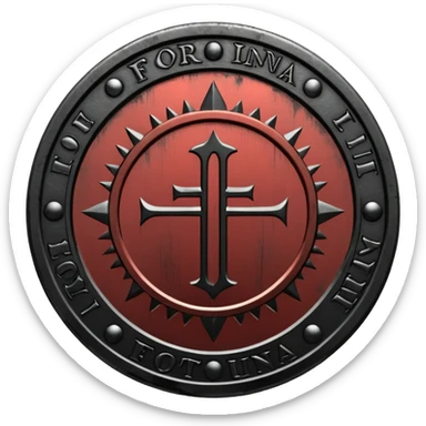 Minimal emoji, gothic metal coin made of black steel, engraved word FORTUNA at the center, ancient industrial aesthetic, worn metal texture, no glow, no neon, flat emoji design, centered, transparent background sticker