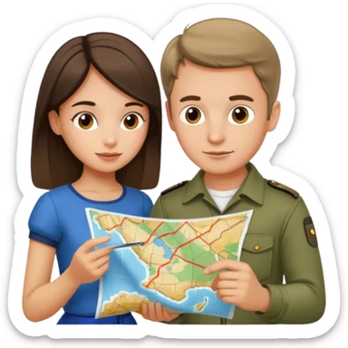 Russian man and elegant Spanish girl in cute outfits with a map planning  sticker