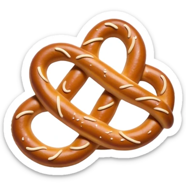 Cinematic Realistic Pretzels Dish Emoji, featuring freshly baked, twisted pretzels with a glossy, salted crust rendered with detailed textures and warm, appetizing lighting. sticker
