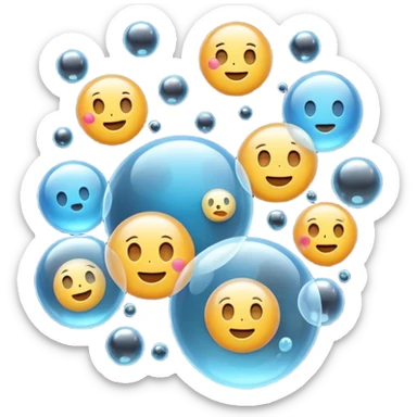 3D iPhone style emoji of free-floating bubbles, scattered randomly in the air, translucent and shiny, various sizes, not contained in any circle, isolated on white background, soft shadows, high detail, playful and cute. sticker