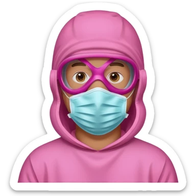 man in pink protection clothes with full-faced pink mask covered whole face sticker