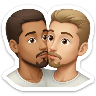 Intimate sfw kiss between brown Latino male with goatee and white brunette lover sticker