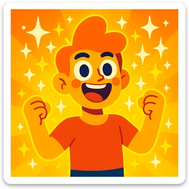 dazzling human, surrounded by sparkles, bright eyes, energetic, cheerful, glowing aura sticker