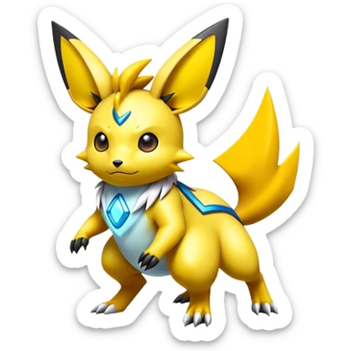 Shiny Futuristic Colorful Pichu-Raichu-Renamon-Zeraora-hybrid-creature sticker
