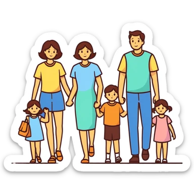 Mom and dad with 3 girl children  sticker
