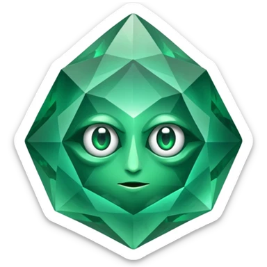 very sharp green gem mineral looking like reefs, very shiny with two eyes sticker