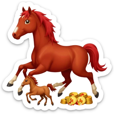 red horse and baby horse agressive running happiness money sticker