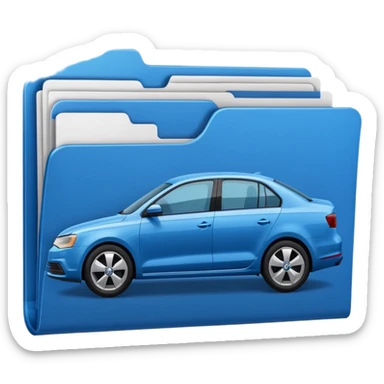 A **simple emoji-style icon** of a **blue multipocket folder**, clean and minimal, with **layered inner tabs**, subtle shading, and a **small blue Volkswagen Jetta car symbol** on the front. blue folder
 sticker