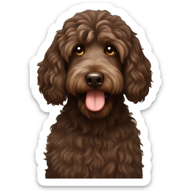Dark brown Australian labradoodle with middle aged brown haired woman sticker