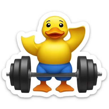 a sitting rubber duck lifting weights, side view sticker