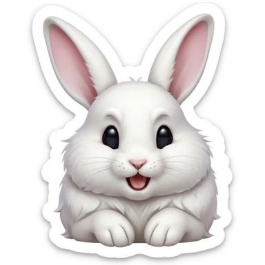 Cinematic Cute Yawning White Rabbit Portrait Emoji, Head tilted slightly with a dramatic, wide-open yawn, showcasing a smooth, silky white fur with floppy ears, round dark eyes barely open in drowsy contentment, Simplified yet irresistibly adorable features, highly detailed, glowing with a soft, cozy glow, high shine, relaxed yet expressive, stylized with a touch of whimsy, bright and endearing, soft glowing outline, capturing the essence of a sleepy yet affectionate bunny, so drowsy it feels like it could stretch out of the screen and curl up for a nap! sticker