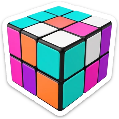 A 3x3 Rubik's Cube in mid-turn, showing movement, with vibrant 90s American colors like neon green, purple, turquoise and hot pink sticker