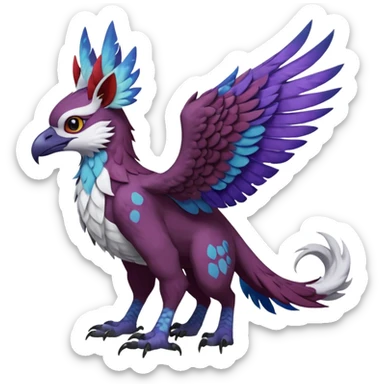 Feral Rare splotch-marked cloudy-spots-patterned realistic edgy burgundy-purple pretty beautiful handsome gorgeous aesthetic colorful vibrant Vernid-Trico-Silvally-Nargacuga-Gryphon-fusion-hybrid-species-Fakemon-creature by LiLaiRa, random markings, tufted ears, full body sticker