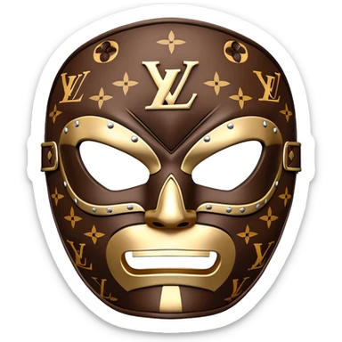 luxury Louis Vuitton luchador mask with LV monogram pattern and brown leather sticker