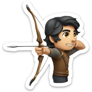 an archer aiming, dark hair, bright skinn, looking at from an angle over his shoulder sticker