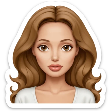 Angelina jolie , fashion model Beautiful woman model adult   large breasts  with close set eyes tan skin, full lips  long hair curled model white  top   sticker